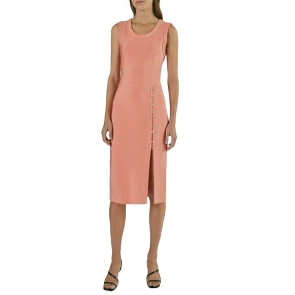 YIGAL AZROUEL NEW $795 Mechanical Stretch Sleeveless Lace-Up‎ Dress Size 6 - Picture 1 of 6